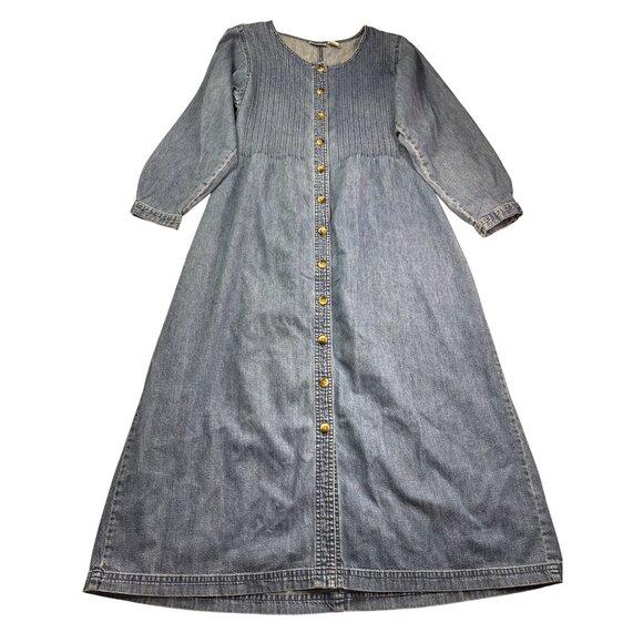 Vintage 90s Y2K LL Bean Denim Button Front A-Line Maxi Shirt Dress 10 Petite - Picture 1 of 7